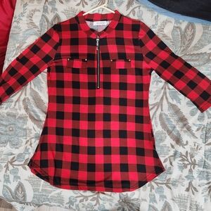 Red and Black Plaid Top with Zipper